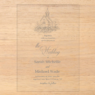 Invitación de boda con caligrafía de iglesia