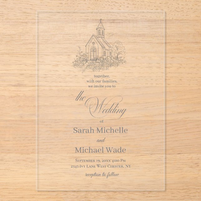 Invitación de boda con caligrafía de iglesia (Anverso)