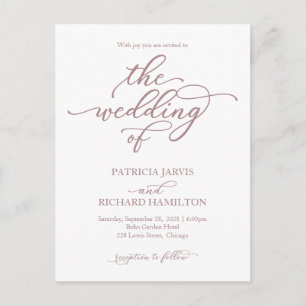 Invitación de boda con caligrafía de oro rosa eleg
