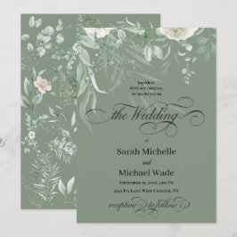 Invitación de boda con caligrafía de vegetación de