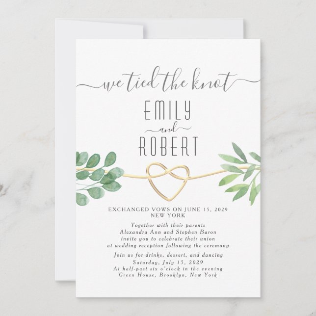 Invitación de boda con caligrafía de vegetación el (Anverso)