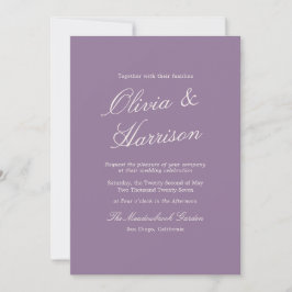 Invitación de boda con caligrafía del jardín malva