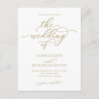 Invitación de boda con caligrafía dorada elegante