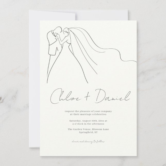 Invitación de boda con caligrafía elegante (Anverso)