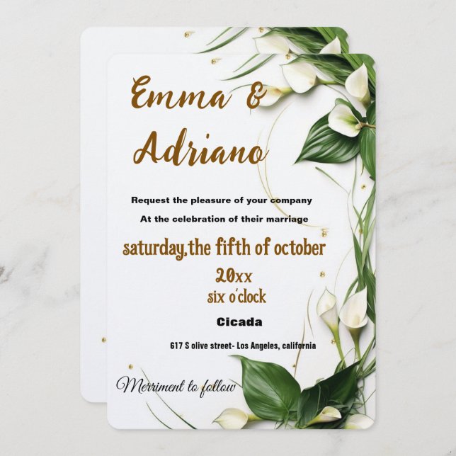 Invitación de boda con caligrafía elegante (Anverso / Reverso)