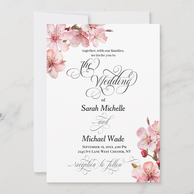 Invitación de boda con caligrafía elegante de Espi (Anverso)