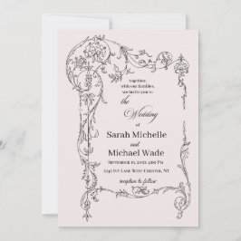Invitación de boda con caligrafía en marco floral