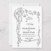 Invitación de boda con caligrafía en marco floral