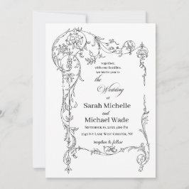 Invitación de boda con caligrafía en marco floral