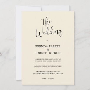 Invitación de boda con caligrafía negra sobre beig