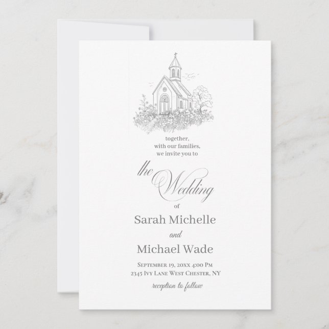Invitación de boda con caligrafía para iglesia (Anverso)