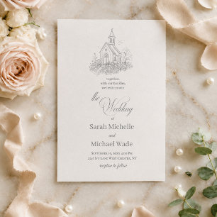 Invitación de boda con caligrafía para iglesia