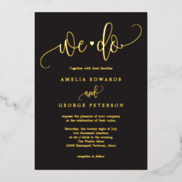 Invitación de boda con caligrafía real de foil Lov