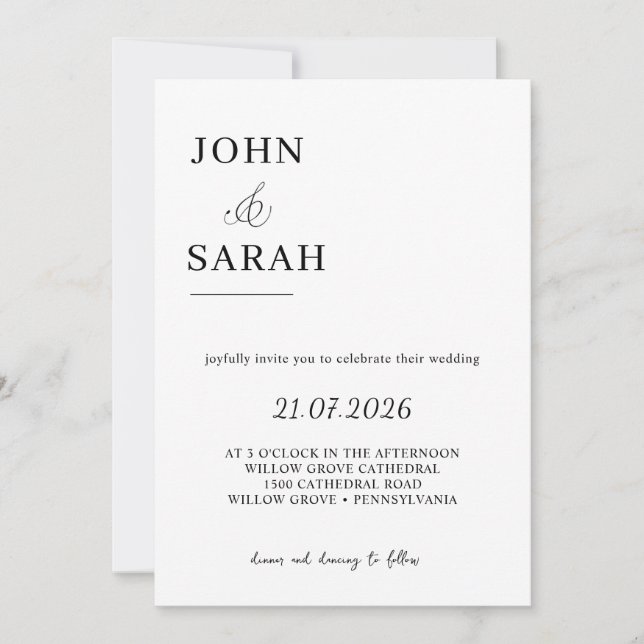 Invitación de boda con caligrafía romántica (Anverso)