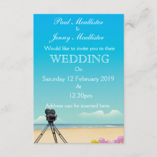 Invitación de boda con cámara de cine antigua