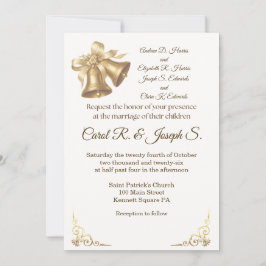Invitación de boda con campanas de oro antiguo