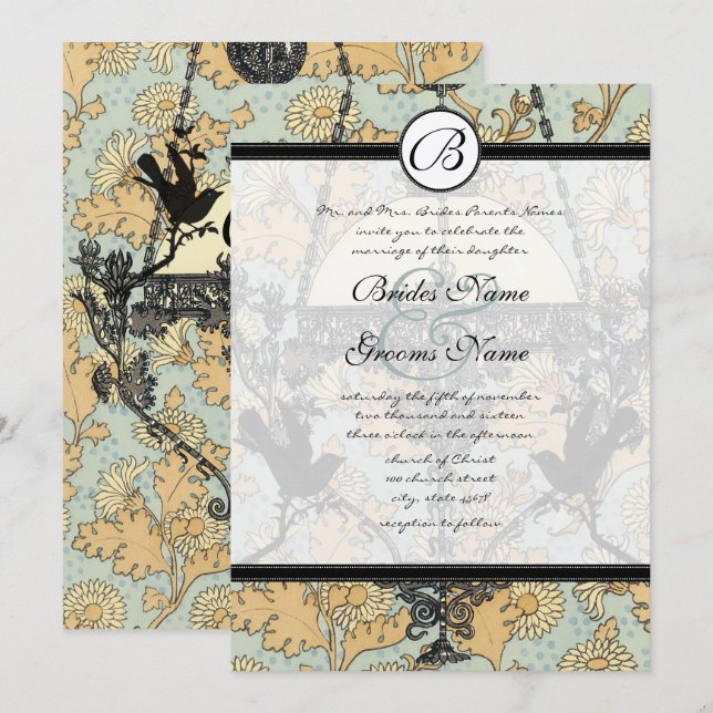 Invitación de boda con candelabro de damasco de pá (Anverso / Reverso)
