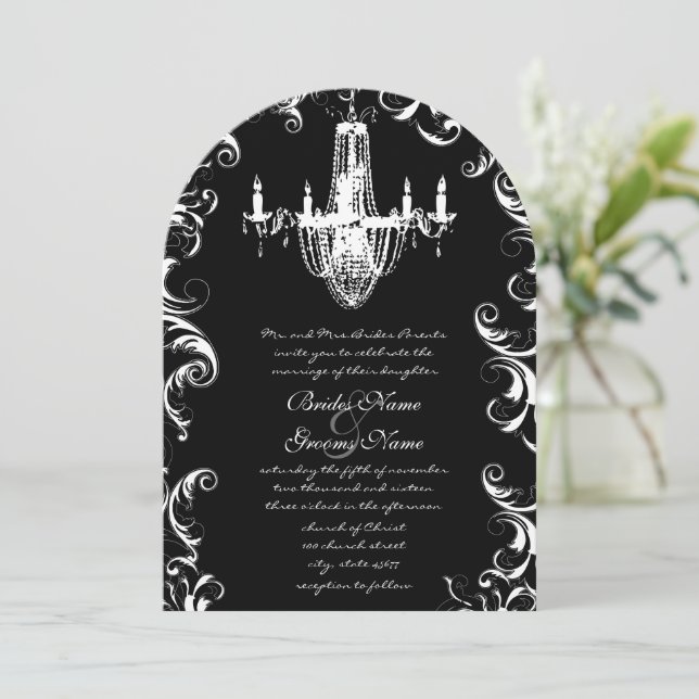 Invitación de boda con candelabro de remolino eleg (Anverso de pie)