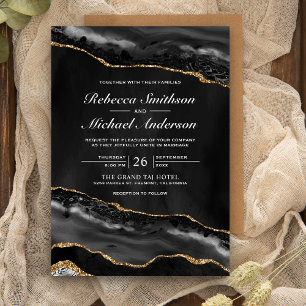 Invitación de Boda con Canica de Ágata Negra y Dor