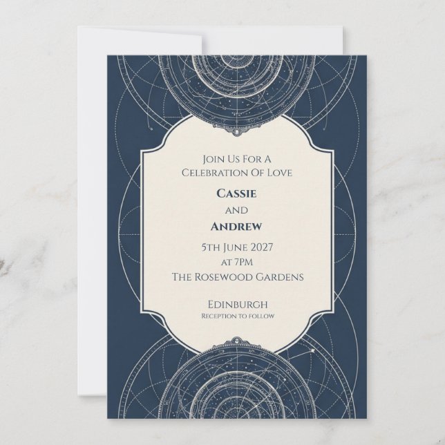 Invitación de boda con carta celeste de la marina (Anverso)