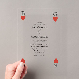 Invitación de boda con carta de juego de corazones