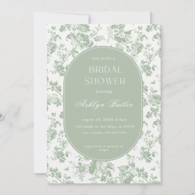 Invitación de boda con chinoisería blanca y verde (Anverso)