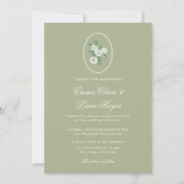 Invitación de boda con chinoiserie verde salvia