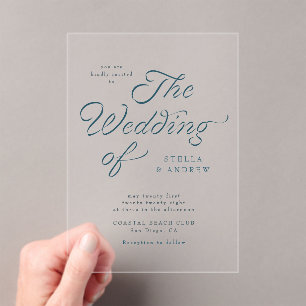 Invitación de boda con cinta elegante y letra de m