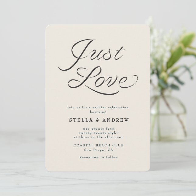 Invitación de boda con cinta elegante y letra de m (Anverso de pie)