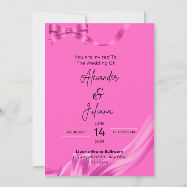 Invitación de boda con cinta rosa moderna para bod (Anverso)