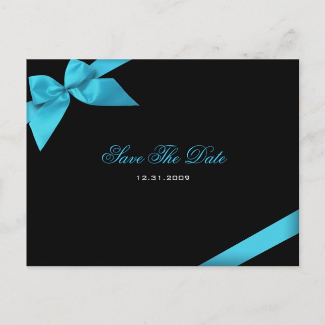 Invitación de boda con cinta turquesa, guarde la f (Anverso)