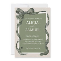 Invitación de boda con cinta verde salvia elegante