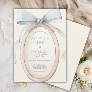 Invitación de boda con cintas neutras vintage