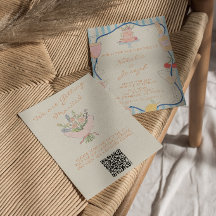 Invitación de boda con código QR a rayas dibujadas