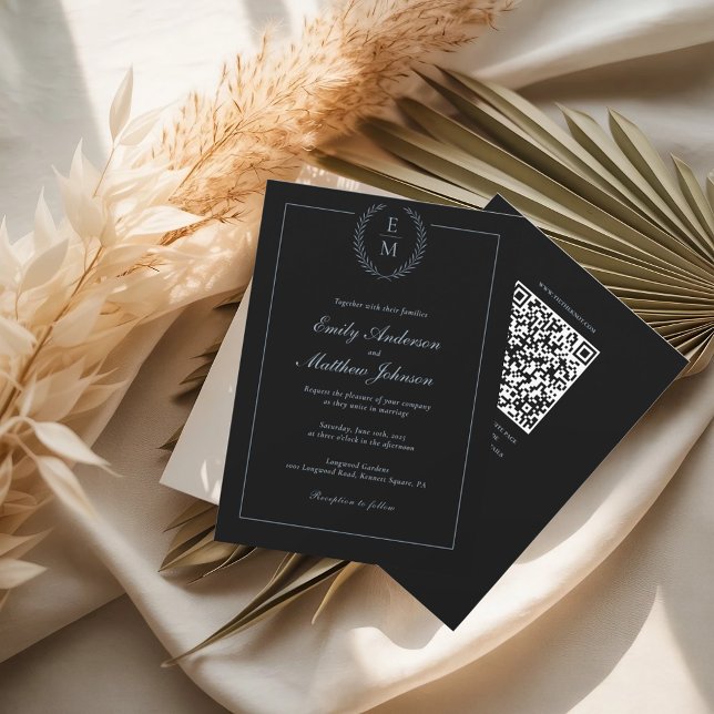 Invitación de boda con código QR azul y negro (Subido por el creador)