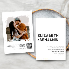 Invitación de boda con código QR blanco y negro co