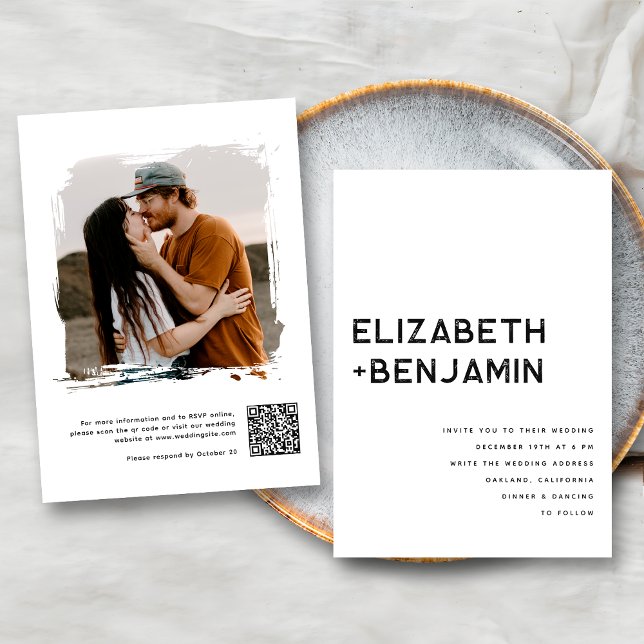 Invitación de boda con código QR blanco y negro co (Subido por el creador)
