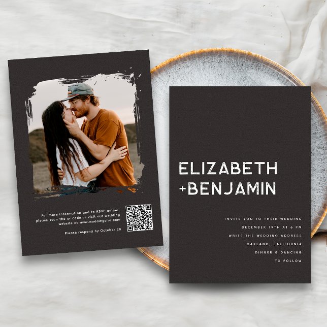 Invitación de boda con código QR blanco y negro co (Subido por el creador)