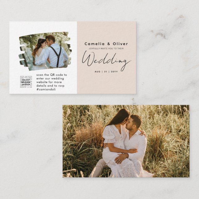 Invitación de Boda con Código QR Champagne Blush F (Anverso / Reverso)