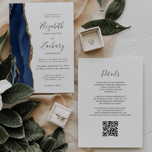 Invitación de boda con código QR de Ágata Dorada A (Subido por el creador)