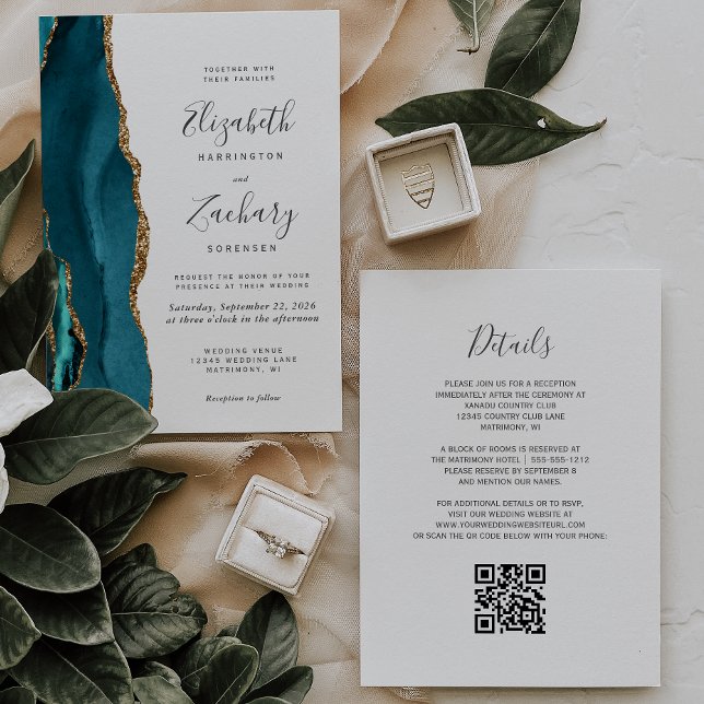 Invitación de boda con código QR de ágata dorada v (Subido por el creador)
