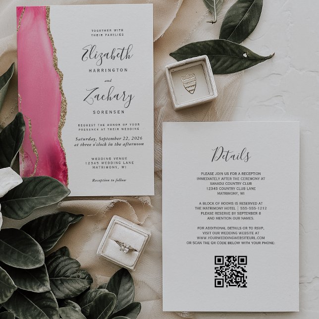 Invitación de boda con código QR de ágata en oro r (Subido por el creador)