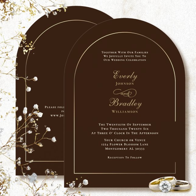 Invitación de boda con código QR de arco dorado so (Subido por el creador)
