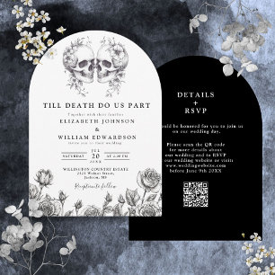 Invitación de boda con código QR de calavera gótic
