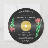 Invitación de boda con código QR de disco de vinil
