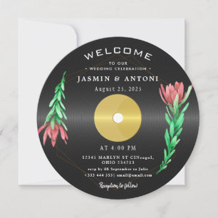 Invitación de boda con código QR de disco de vinil