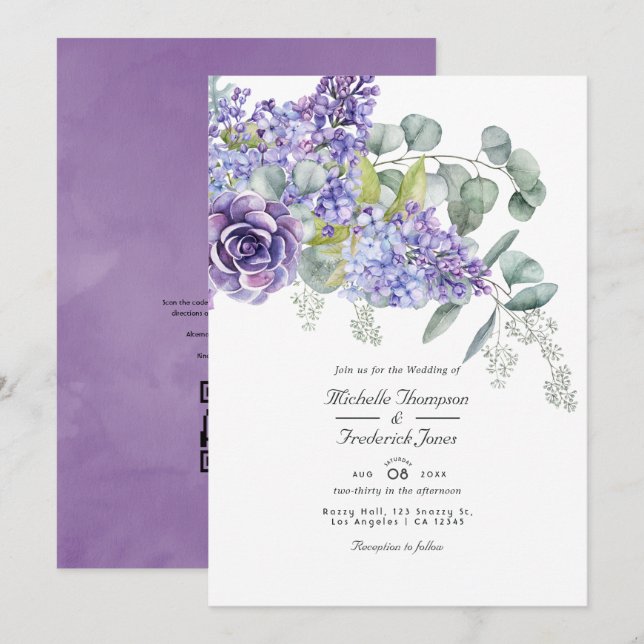 Invitación de boda con código QR de Eucalyptus Suc (Anverso / Reverso)