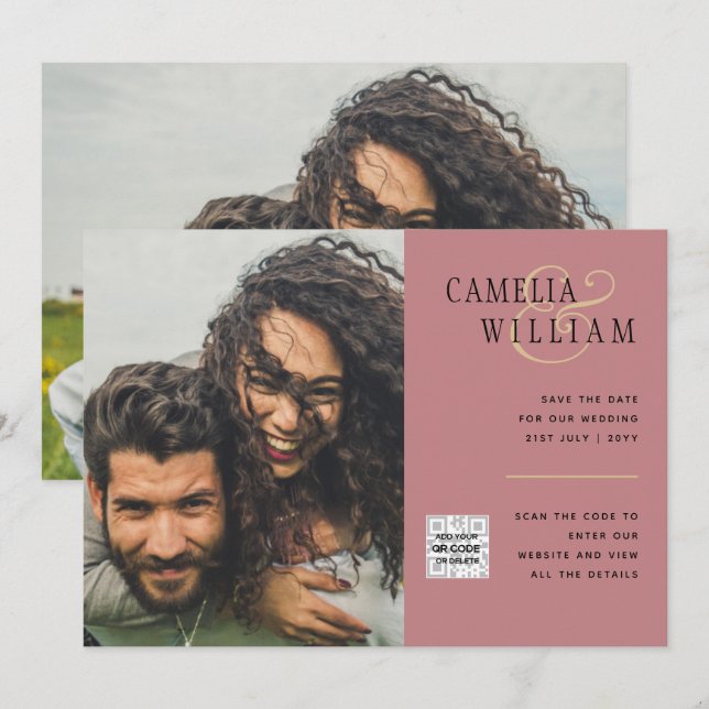 Invitación de Boda con Código QR de Fecha de Guard (Anverso / Reverso)