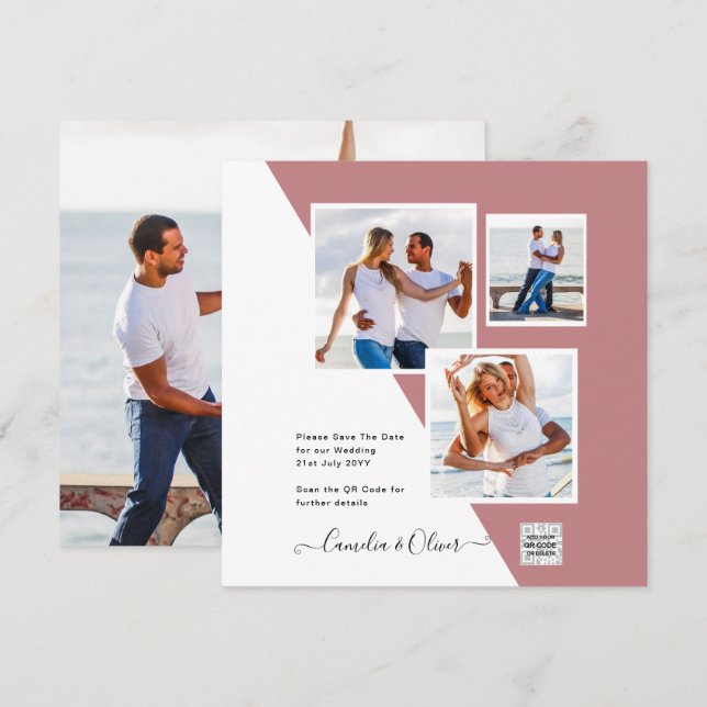 Invitación de Boda con Código QR de Fecha de Guard (Anverso / Reverso)