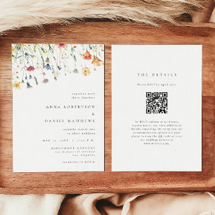 Invitación de boda con código QR de flor silvestre